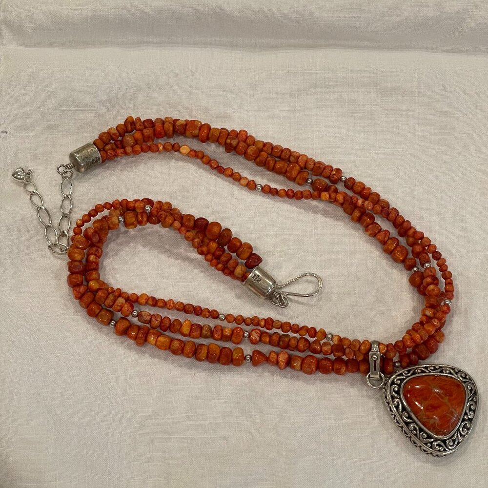 Jay King DTR 925 China Orange Stone Turquoise Necklace